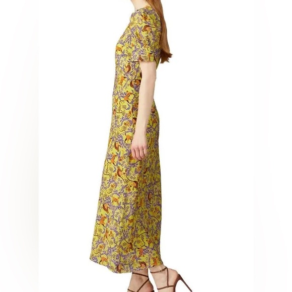 Saloni Women's 100% Silk Citron Bianca Midi Dress Citrus Monkey Print - Picture 3 of 8